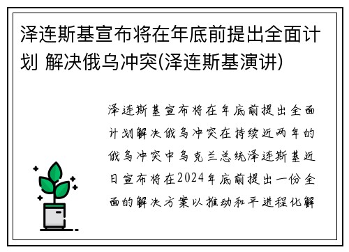 泽连斯基宣布将在年底前提出全面计划 解决俄乌冲突(泽连斯基演讲)