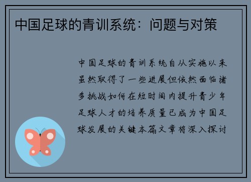 中国足球的青训系统：问题与对策