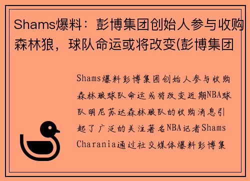 Shams爆料：彭博集团创始人参与收购森林狼，球队命运或将改变(彭博集团市值)
